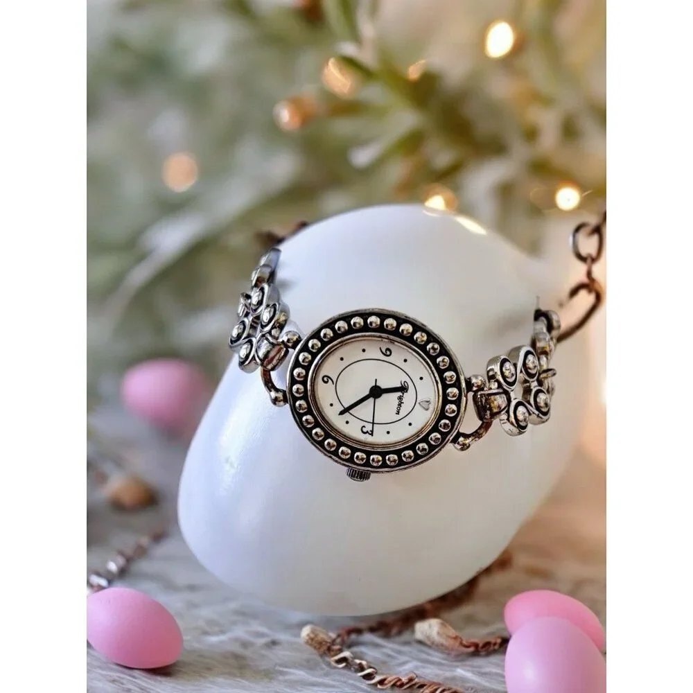 Brighton ALAMEDA Silver Oval Face TAOS Link Band Watch New Battery Works